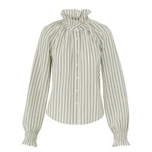 Veronica Beard Calisto Seersucker Striped Shirt Dark Sage & White